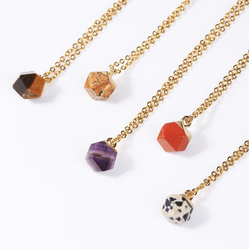 JD 8mm Natural Stone Pendants Faceted Cube Shape Colorful Pendant Making for Charms Jewelry Necklace Gift for Women