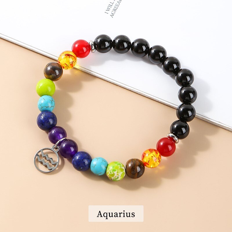 JD Seven Chakras 12 Constellations Energy Bracelet Men Women Trendy Natural Beads Reiki Healing Yoga Wristband Friendship Gifts