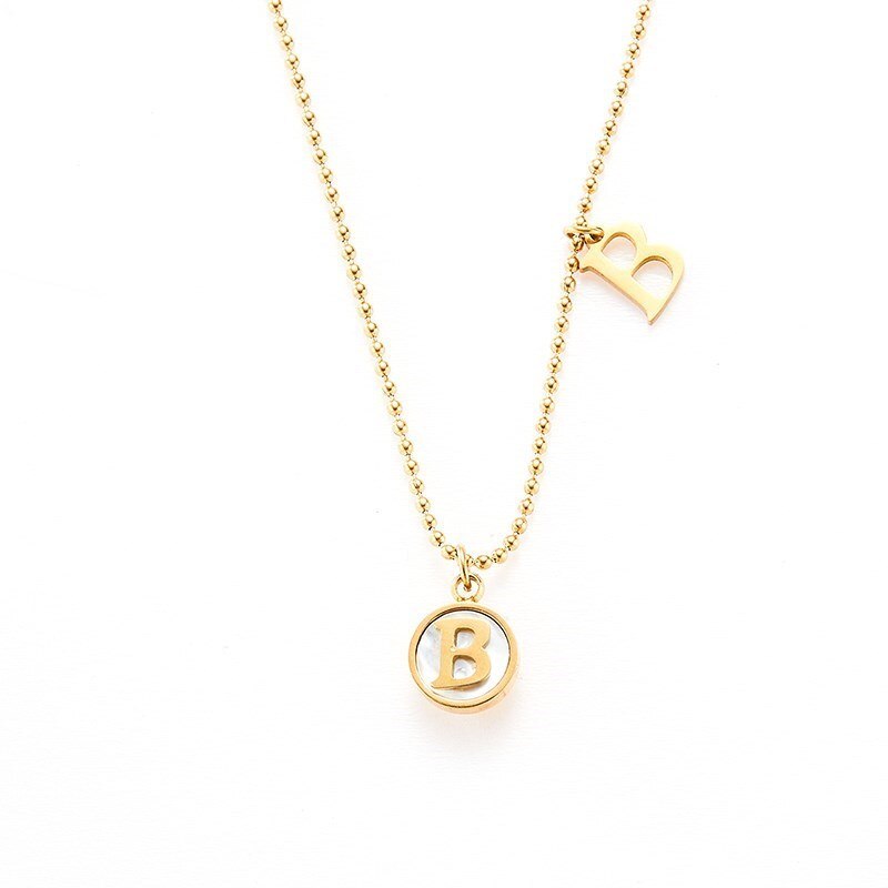 CHANGE BETTER Natural Shell Inital Necklace Women Mother Of Pearl Letter B Pendant Gold Color Titanium Chain Link Choker Jewelry