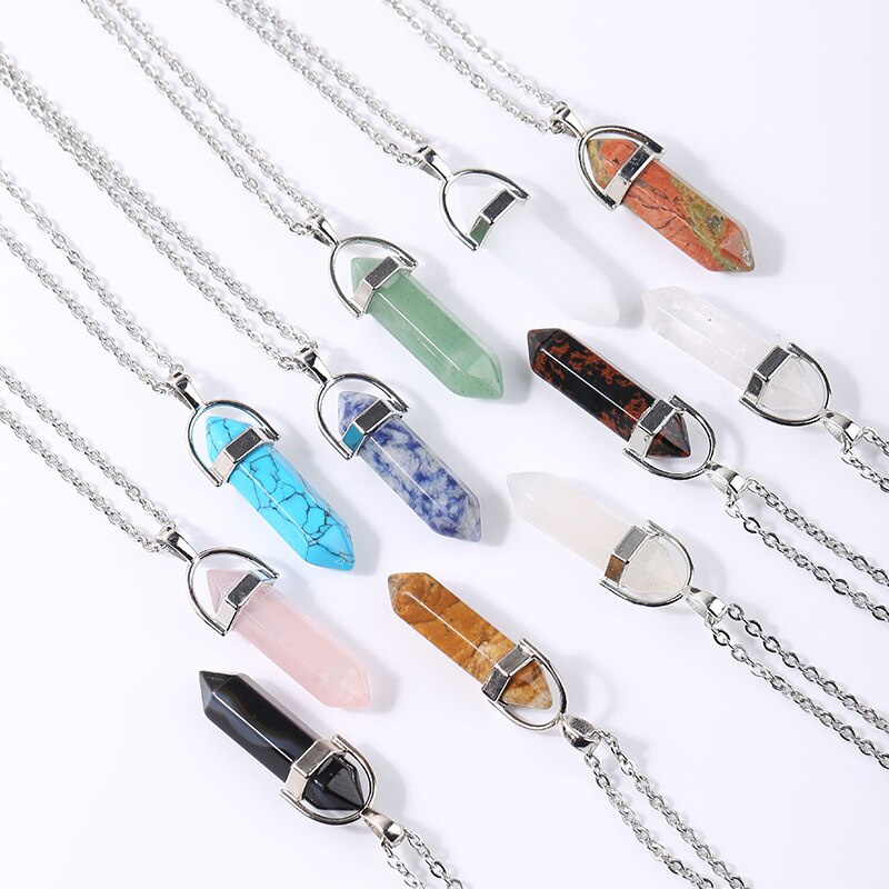 JD Pendulum Natural Stone Pendants For Necklace Charm Striped Agates Quartz Hexagonal Crystal Reiki Meditation Jewelry Wholesale