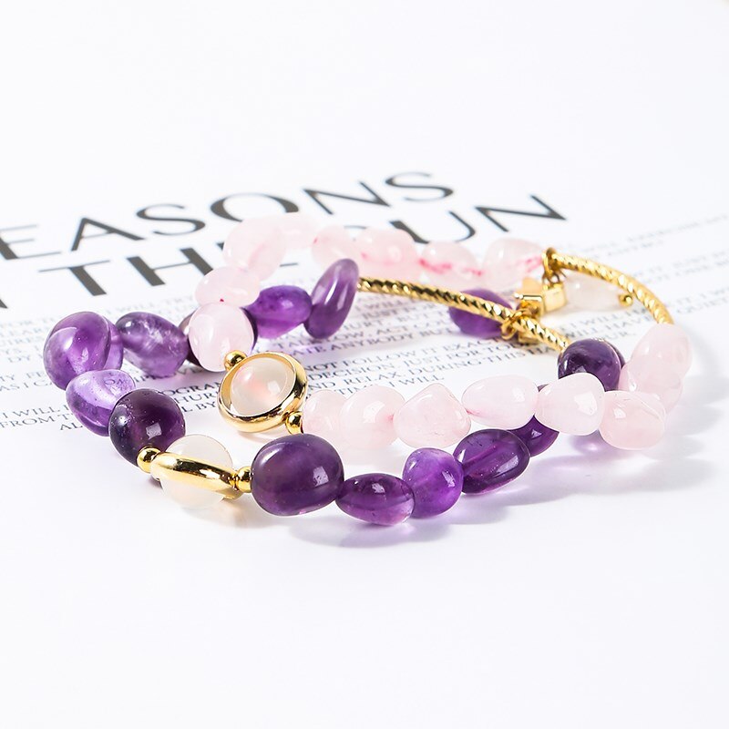 JD Natural Crystal Smooth Irregular Gravel Bead Bracelets Women Elegant Lucky Beads Healing Charm Wristband Girls Bangles Gifts