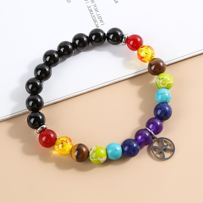 JD Seven Chakras 12 Constellations Energy Bracelet Men Women Trendy Natural Beads Reiki Healing Yoga Wristband Friendship Gifts