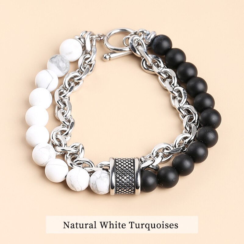 CHANGE BETTER Natural Tiger Eye Men's Beaded Bracelets Classic Stainless Steel Alloy Chain Health Energy Weight Loose Bangles