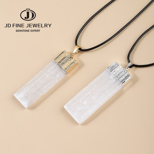 JD Natural Rectangle Plaster Gypsum Ore Pendants Necklace Women Fahion Personality Gold Plated Square Healing Jewelry Necklace