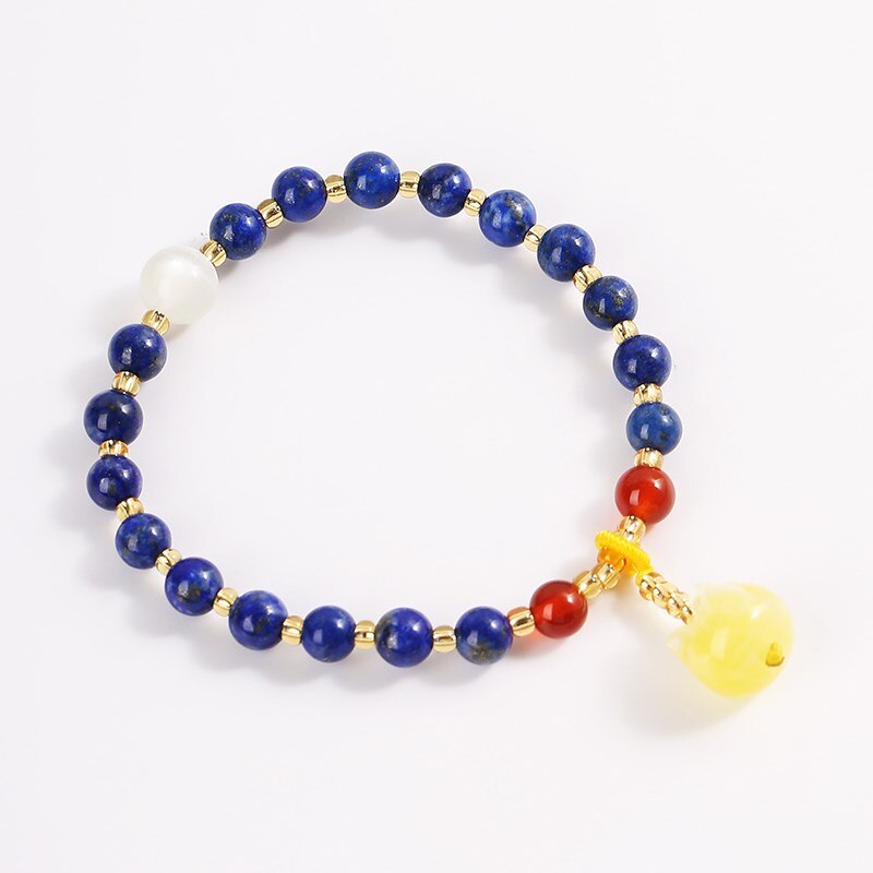 JD Natural Lapis Lazuli Amber Charm Bracelet Women 6mm Round Beads Stones Strand Wristhand Bangle Female Jewelry Gifts