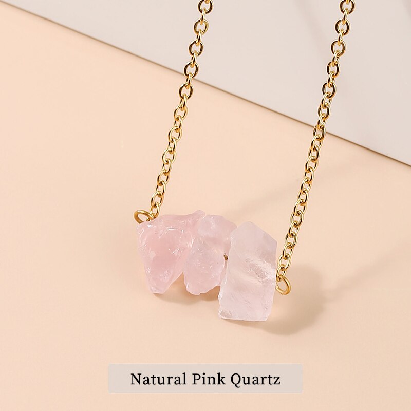 Change Better Natural Raw Stone Pink Quartz Amethyst Dangle Earring Women Rough Citrines Charm Necklace Girls Chain Jewelry Set