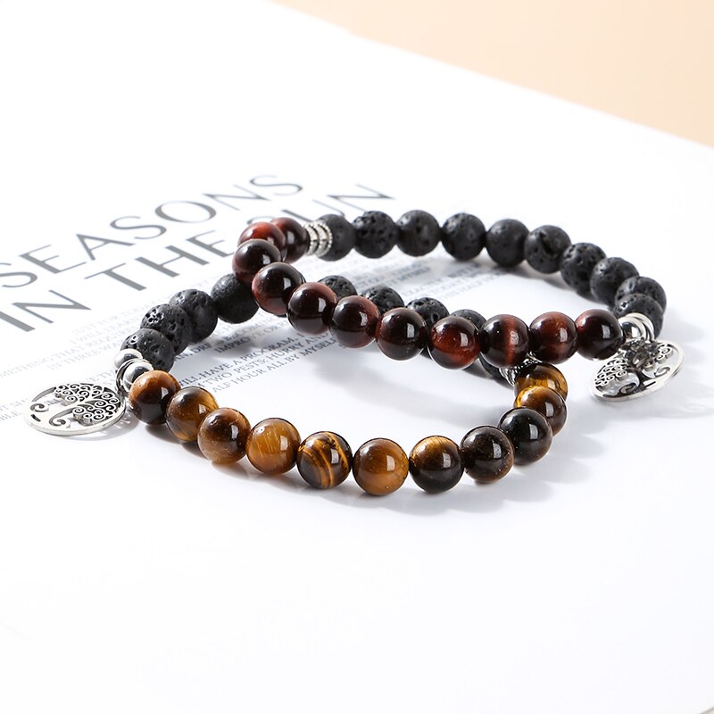 Change Better Natural Stone Beads Tree of Life Pendant Bracelets Men Women Charm Lava Stone Yoga Energy Wristband Jewelry Gift