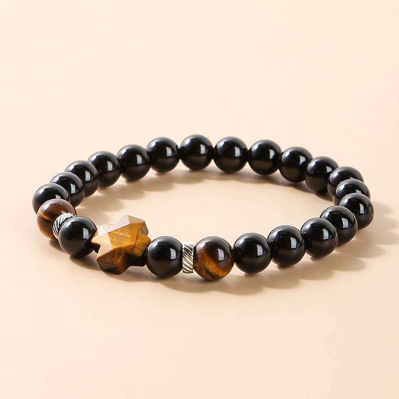 Change Better 8MM Natural Tiger Eye Faceted Stone Cross Bracelets Onyx Meditation Prayer Beaded Bracelet Women Men Yoga Wrist