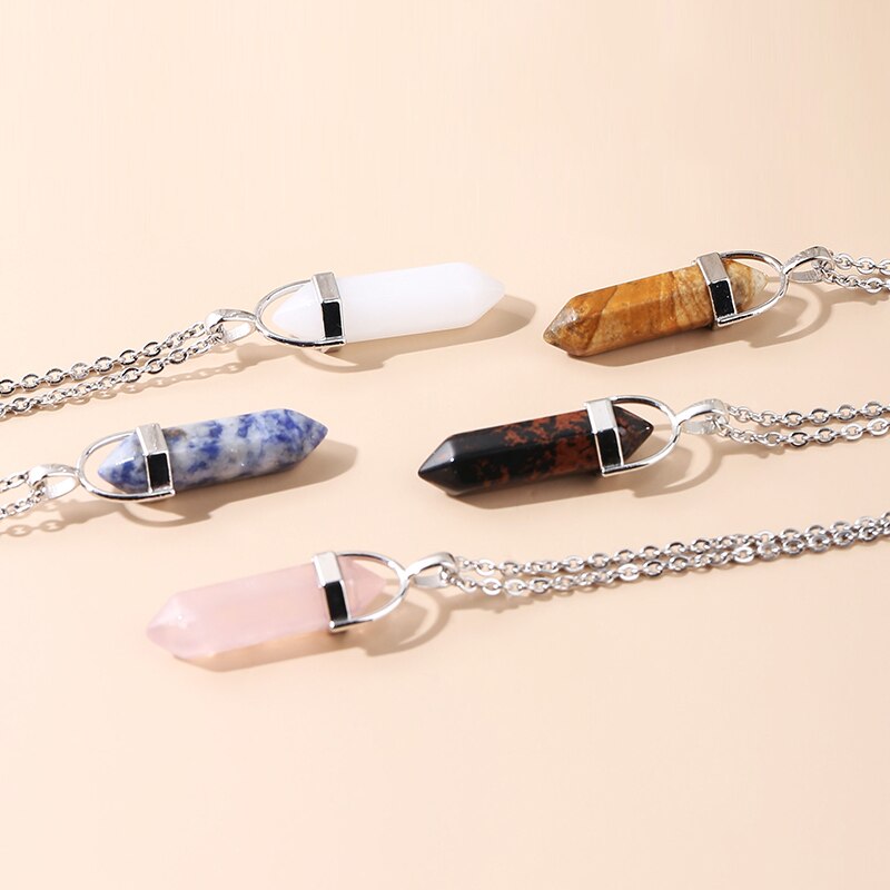 JD Pendulum Natural Stone Pendants For Necklace Charm Striped Agates Quartz Hexagonal Crystal Reiki Meditation Jewelry Wholesale