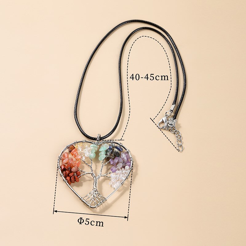 Change Better 7 Chakras Wisdom Tree Of Life Pendant Necklace Women Natural Crystal Chip Beads Wrap Heart Energy Jewelry Gifts