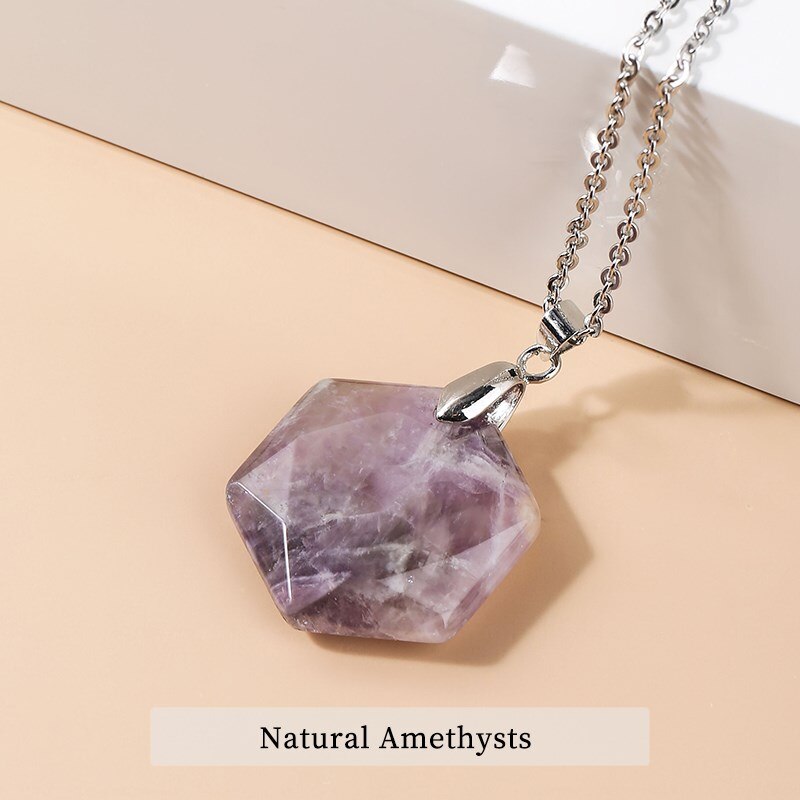 JD Natural Hexagram Healing Crystal Quartz Star of David Hexagon Faceted Amethysts Magen David Pendant Jewelry For Men Wholesale