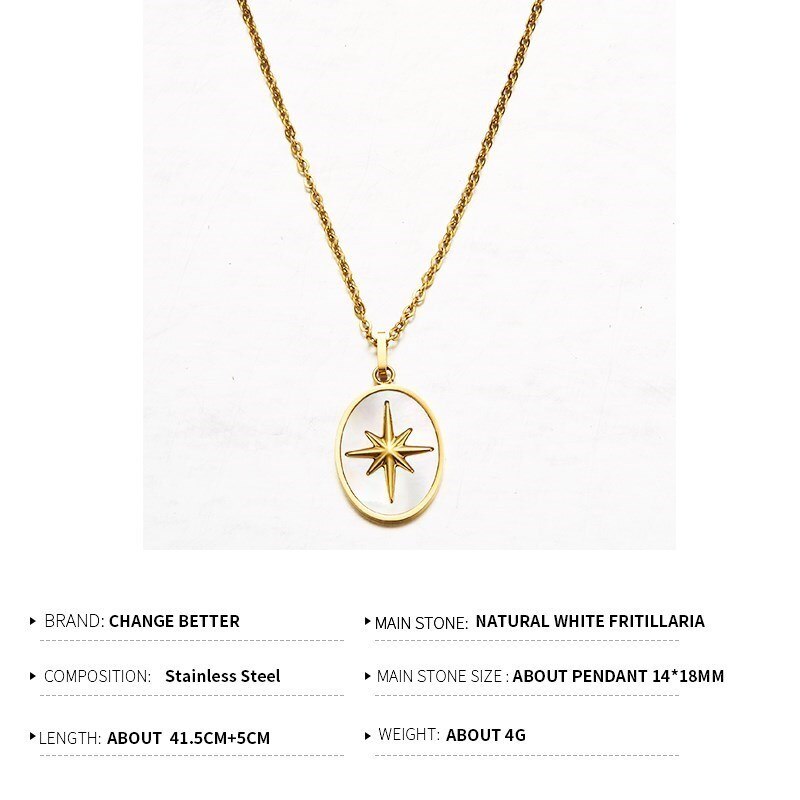 Change Better Natural White Shell Eight-Pointed Star Oval Pendant Necklace Women Bohe Gold Color Titanium Steel Chain Choker