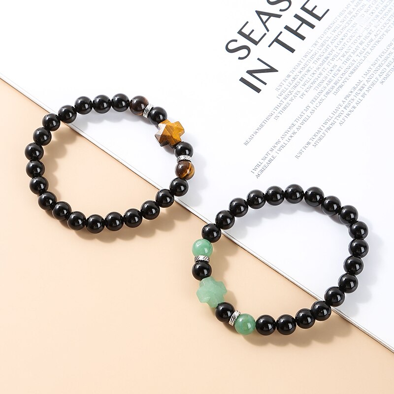 Change Better 8MM Natural Tiger Eye Faceted Stone Cross Bracelets Onyx Meditation Prayer Beaded Bracelet Women Men Yoga Wrist