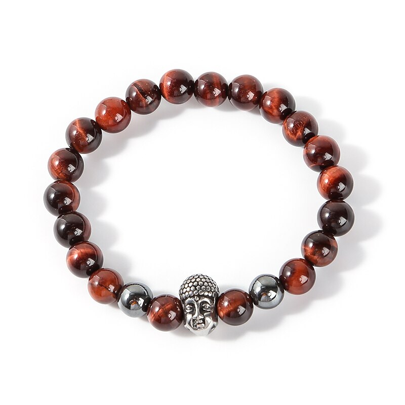 Change Better Buddha Head Bracelets Natural Hematite Tiger Eye Beads Bangle Handmade Elastic Yoga Energy Jewelry For Men Women