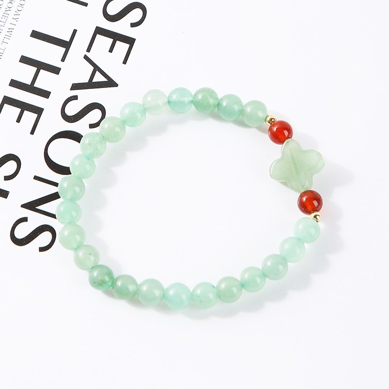 JD 6mm Natural Stone Green Aventurine Four-Leaf Clover Strand Bracelets Women Lucky Charm Stretch Bangles Wristband Yoga Jewelry