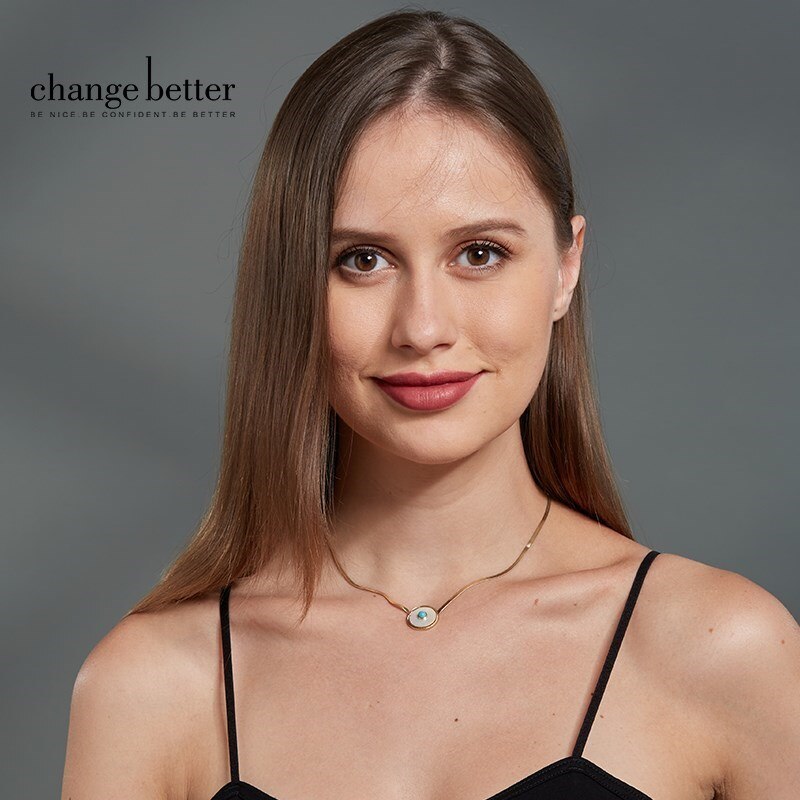 CHANGE BETTER Natural White Shell Turquoise Inlay Round Pendant Necklace Women Gold Plated Chain Choker Female Elegant Jewelry