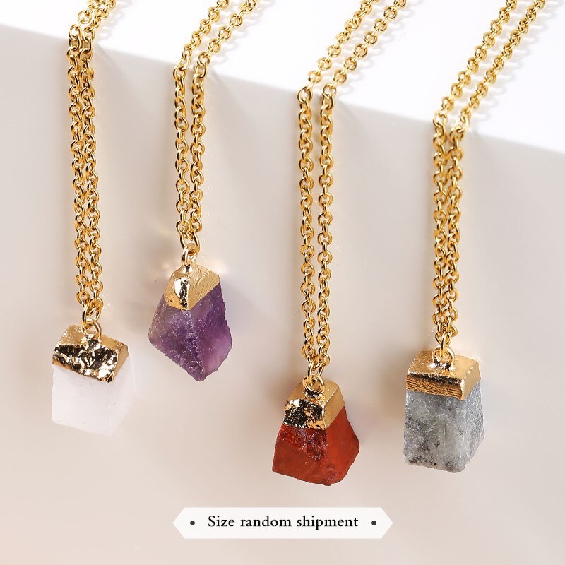 JD Trendy Gold Color Matal & Multicolour Natural Stone Chain Necklace Red Jasper Rock Quartz Pendant Charms Necklaces Wholesale