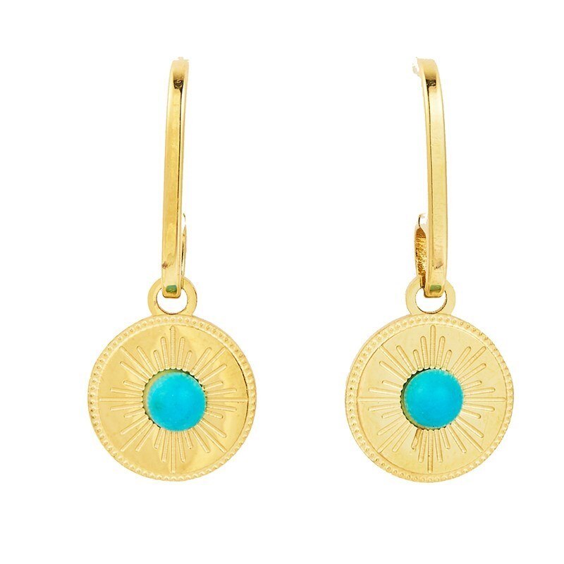 Change Better Natural Green Turquoise Inlay Round Earring Women Bohe Gold Color Titanium Steel Sunshine Drop Ear Studs Jewelry