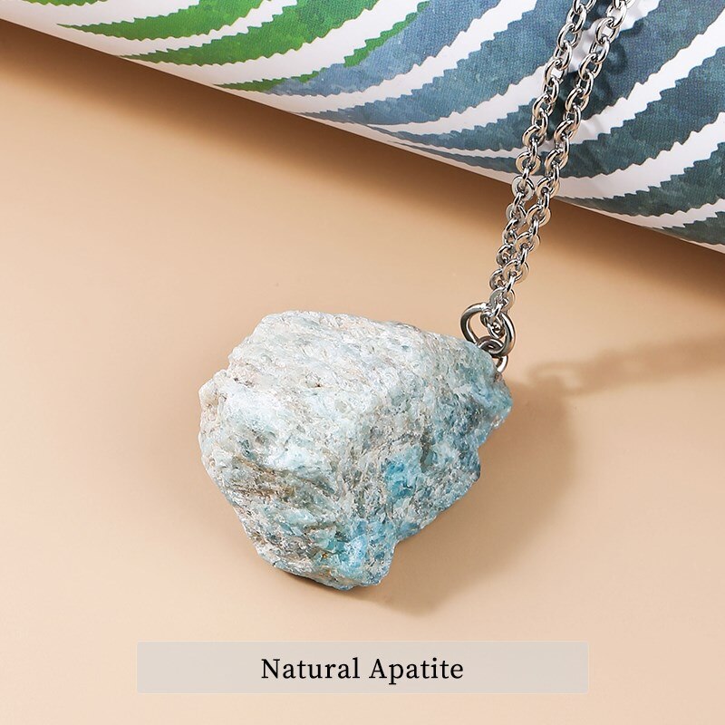 JD 1PC Natural Apatite Healing Stone Pendant With Pink Quartz Mineral Lapis Lazuli  Necklace For DIY Gift Women's Jewelry