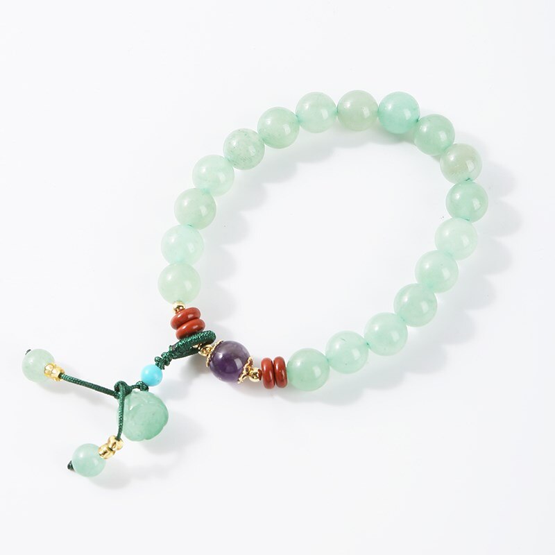 JD Elegant 8mm Natural Green Aventurine Beaded Bracelet Women Trendy Simple Lotus Charm Rope Wristband Summer Jewelry For Girls