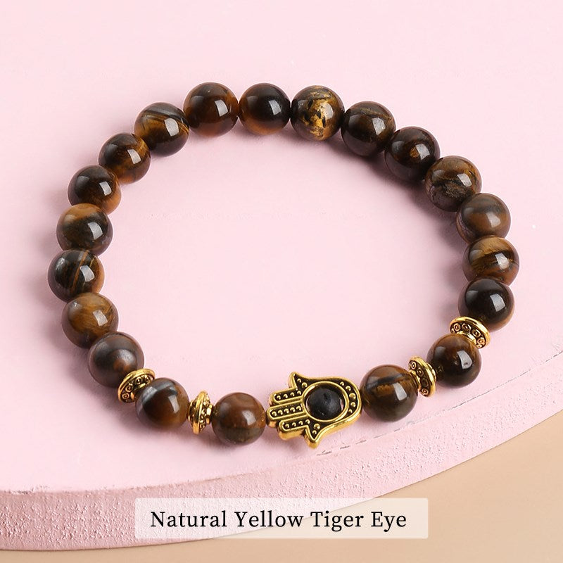 JD Natural Black Lava Stone 7 Chakra Beads Yoga Bracelet Men Women Prayer Fatima Hamsa Hand Charm Tiger Eye Bangles Lucky Gifts