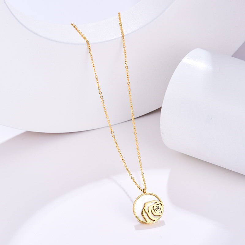 Change Better Stainless Steel White Seashells Rose Jewelry Chain Necklace Women Gift Wedding Party Pendant Gold Color Choker