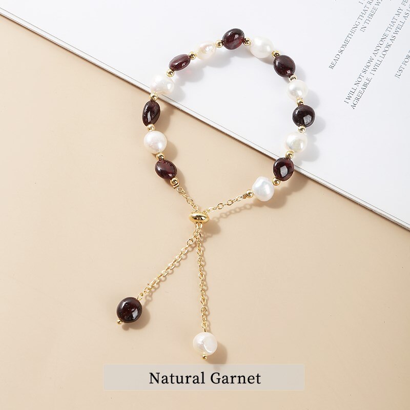 JD Irregular Natural Amethysts Pearl Pendant Bracelet Women Sweet Green Aventurine Gold Color Adjustable Charm Bangles Jewelry