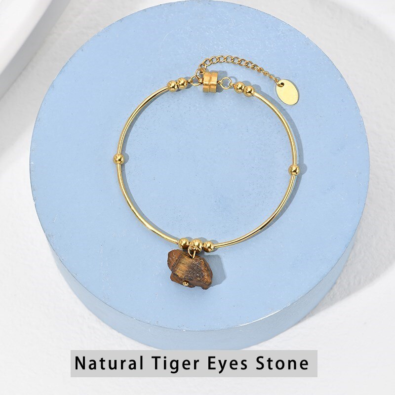 Change Better Natural Raw Stone Pendant Circle Bracelets Women Gold Plated Titanium Steel Charms Bangle Healing Jewelry Gifts