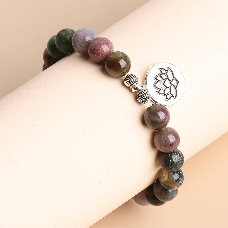 JD Natural Indian Agate Lotus Buddha Charm Bracelet Women Men Yoga Meditation Chakars Energy Strand Bangles Reiki Healing Gifts