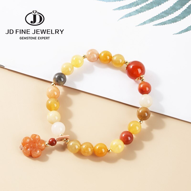 JD Natural Lighter Imperial Jade Beads Bracelet Women Red Agate Lucky Flower Charms Bangles New Summer Simple Jewelry Gifts