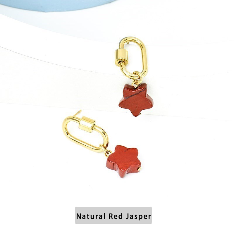 Change Better Natural Stone Aventurine Red Jasper Star Shape Drop Earrings Women Trendy Gold Color Stainless Steel Hoop Ear Stud