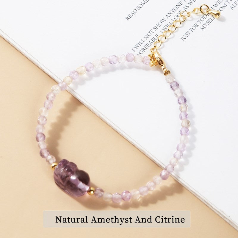 JD 3mm Thin Cute Beads Crystal Pixiu Bracelets Women Trendy Natural Pink Quartz Handmade Gold Color Chain Wrist Jewelry Gifts