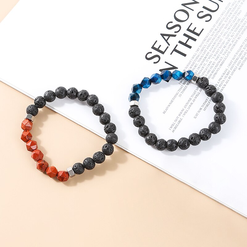 Change Better Natural Lava Volcanic Stone Bead Bracelets Men Tibetan Buddha Faceted Turquoise Yoga Energy Meditation Bangles