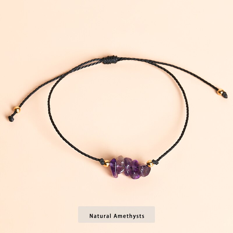 JD Natural Crystal Stone Beads Bracelet Amethysts Gravel Hand Woven Rope Chain Adjustable Bracelets Jewelry Party Accessories