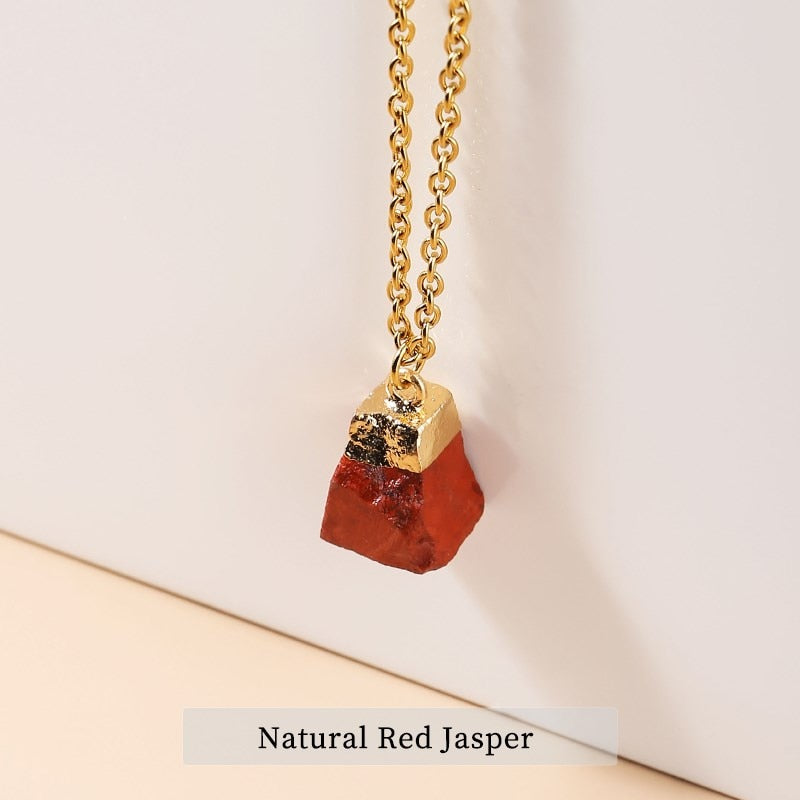 JD Trendy Gold Color Matal & Multicolour Natural Stone Chain Necklace Red Jasper Rock Quartz Pendant Charms Necklaces Wholesale