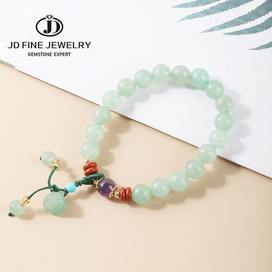 JD Elegant 8mm Natural Green Aventurine Beaded Bracelet Women Trendy Simple Lotus Charm Rope Wristband Summer Jewelry For Girls