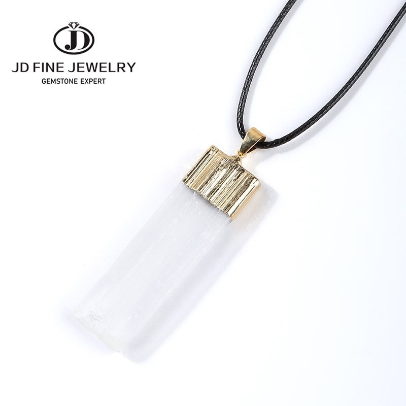 JD Natural Rectangle Plaster Gypsum Ore Pendants Necklace Women Fahion Personality Gold Plated Square Healing Jewelry Necklace