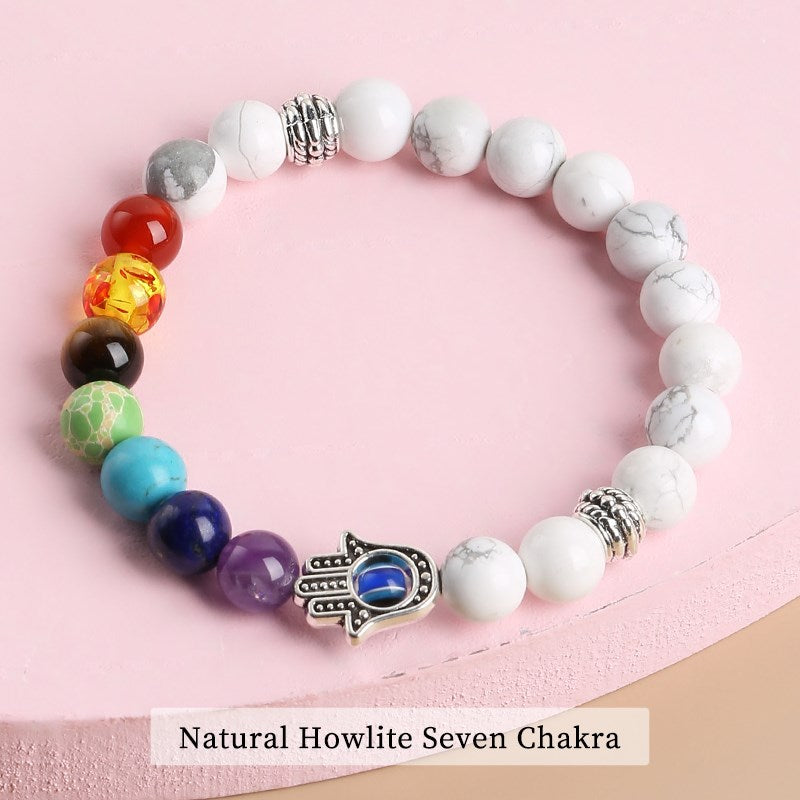 JD Natural Black Lava Stone 7 Chakra Beads Yoga Bracelet Men Women Prayer Fatima Hamsa Hand Charm Tiger Eye Bangles Lucky Gifts