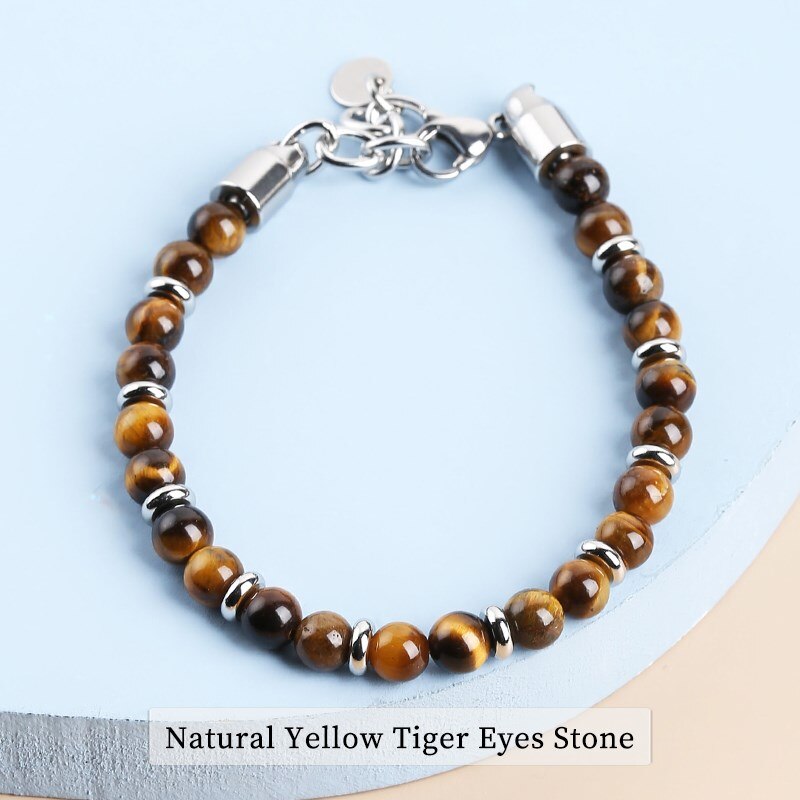 CHANGE BETTER 6mm Natural Yellow Tiger Eye Turquoises Stainless Steel Thin Bracelets Women Fashion Small Bead Yoga Jewelry Gift