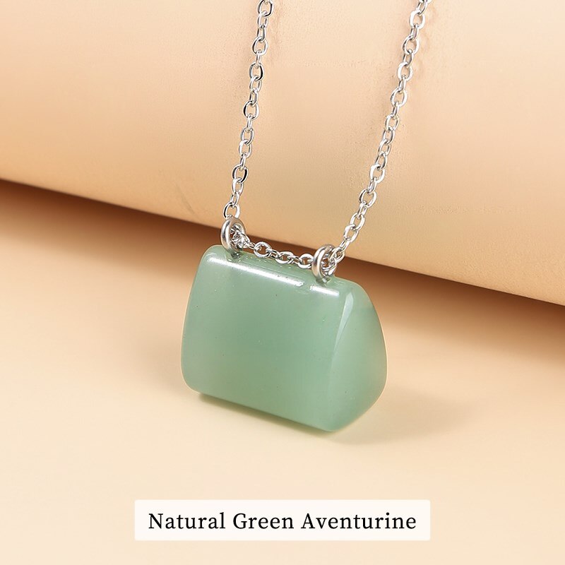 JD Natural Stone Green Aventurine Jaspers Hand Bag Shape Pendant Necklace Women Trendy Healing Charm Beautiful Gemstone Jewelry