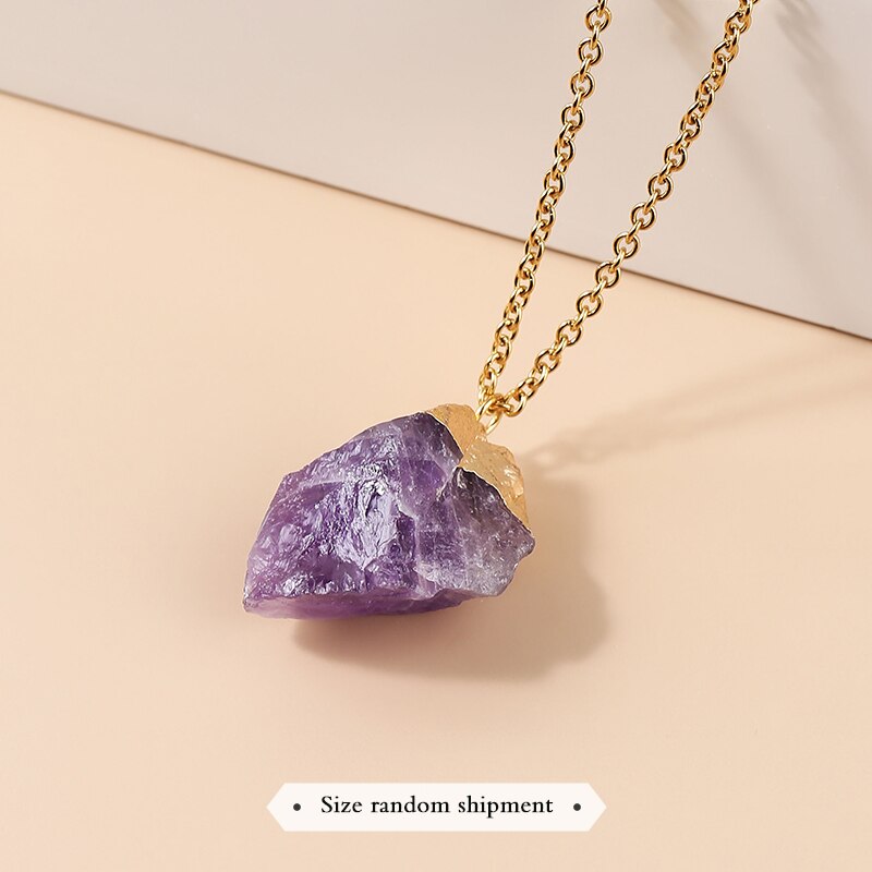 JD Natural Amethyst Rough Stone Pendant Diy Purple Crystal Druzy Necklace Irregular Healing Reiki Crystal Quartz Choker For Wome