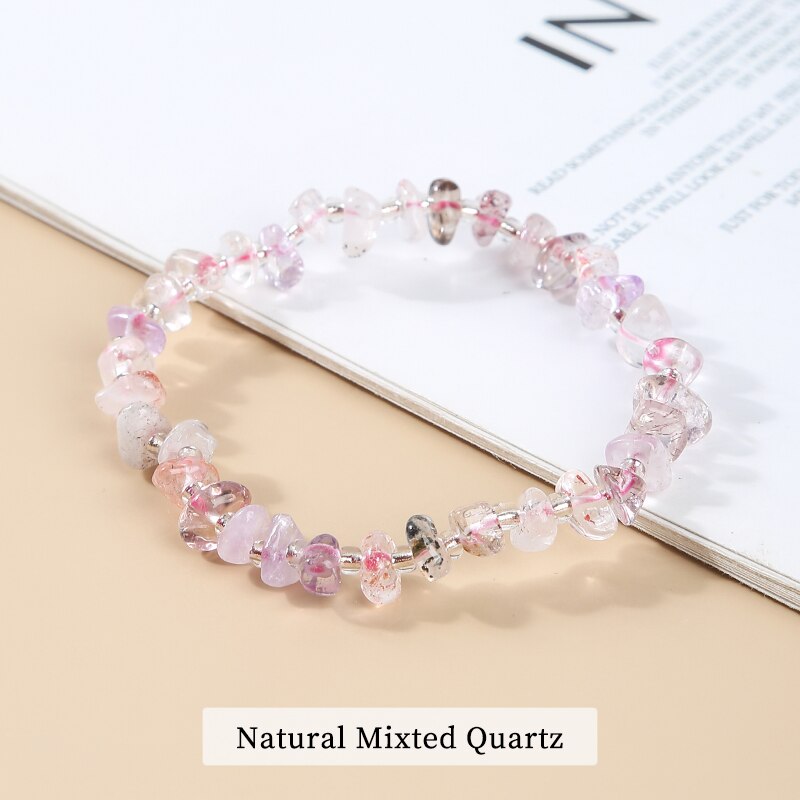 JD Natural Raw Crystal Peridot Chip Stone Beads Bracelets Women Smooth Irregular Amethyst Lemon Quartz Reiki Healing Bangles