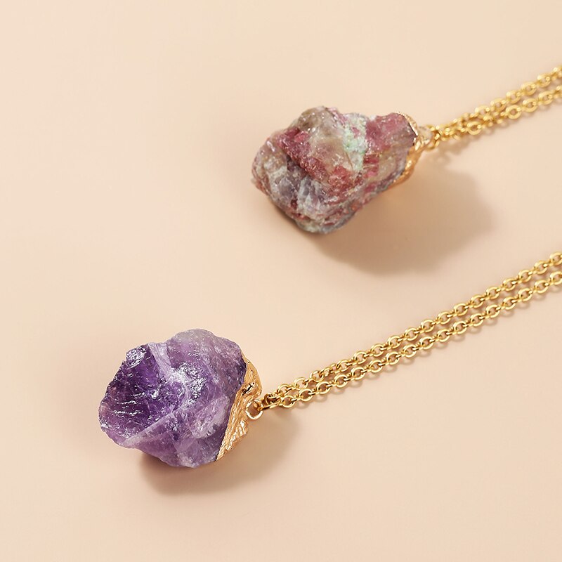 JD Natural Amethyst Rough Stone Pendant Diy Purple Crystal Druzy Necklace Irregular Healing Reiki Crystal Quartz Choker For Wome