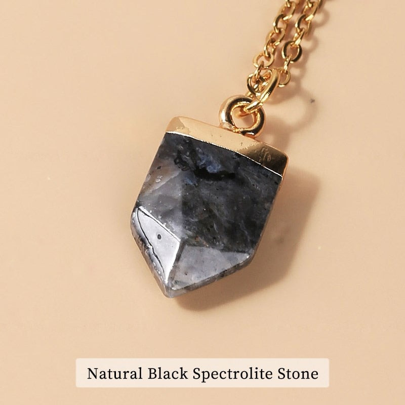 JD Blue Stone Pendant Lapis Lazuli Yellow Tiger Eyes Stone Malachite Polygon Pendants Necklace Women Man Jewelry Wholesale