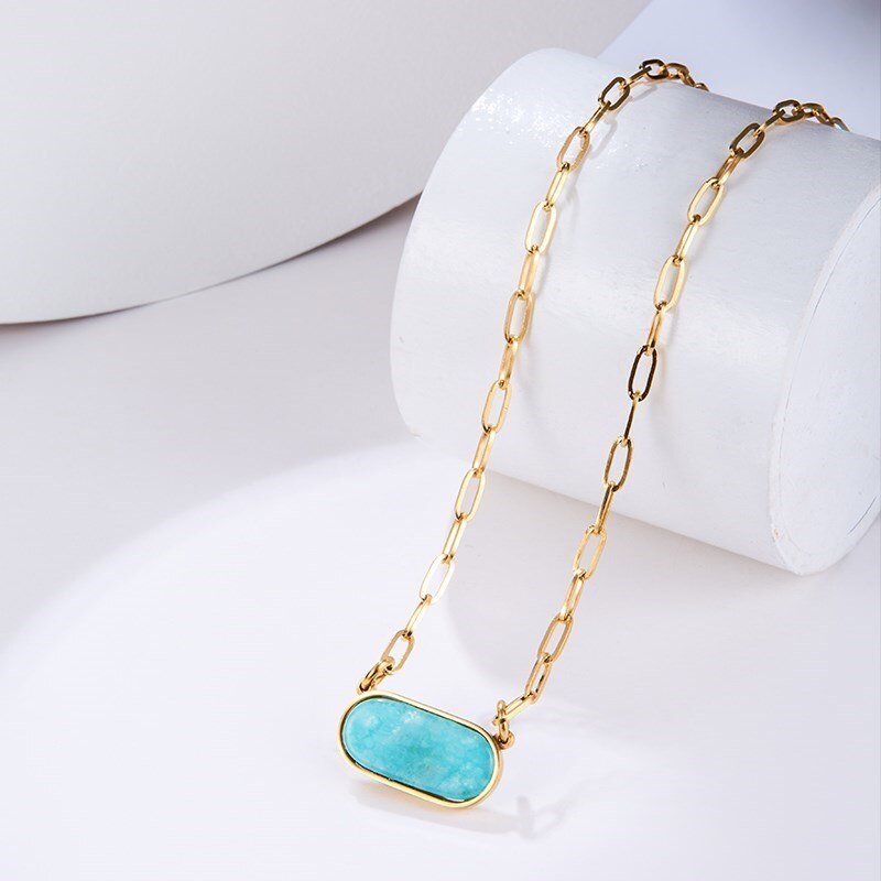 Change Better Natural Blue Chalcedony Stainless Steel Bracelets Women Handmade Gold Color Chains Lucky Jewelry For Girls Gift