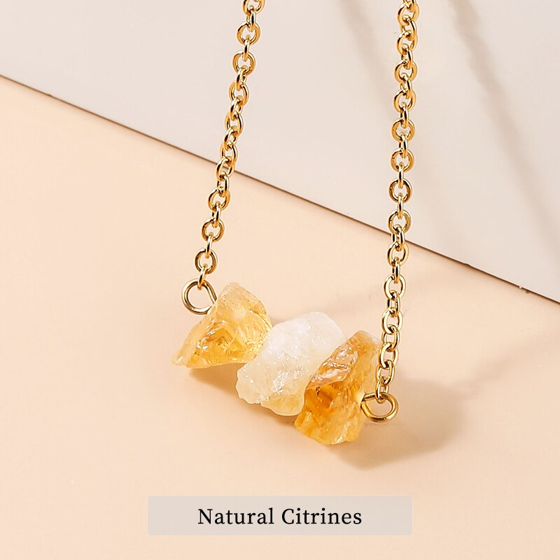 Change Better Natural Raw Stone Pink Quartz Amethyst Dangle Earring Women Rough Citrines Charm Necklace Girls Chain Jewelry Set