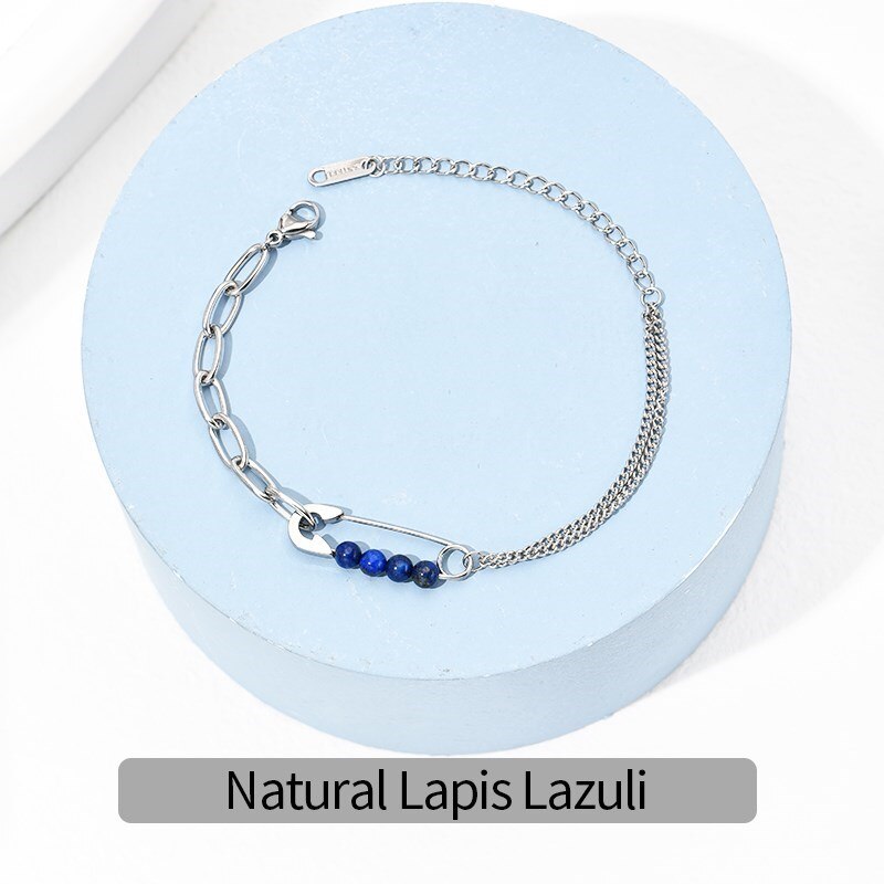 Change Better Natural Small Agate Moonstone Beaded Paper Clip Chain Bracelets Women Titanium Steel Tiny Bangles Personality Gift