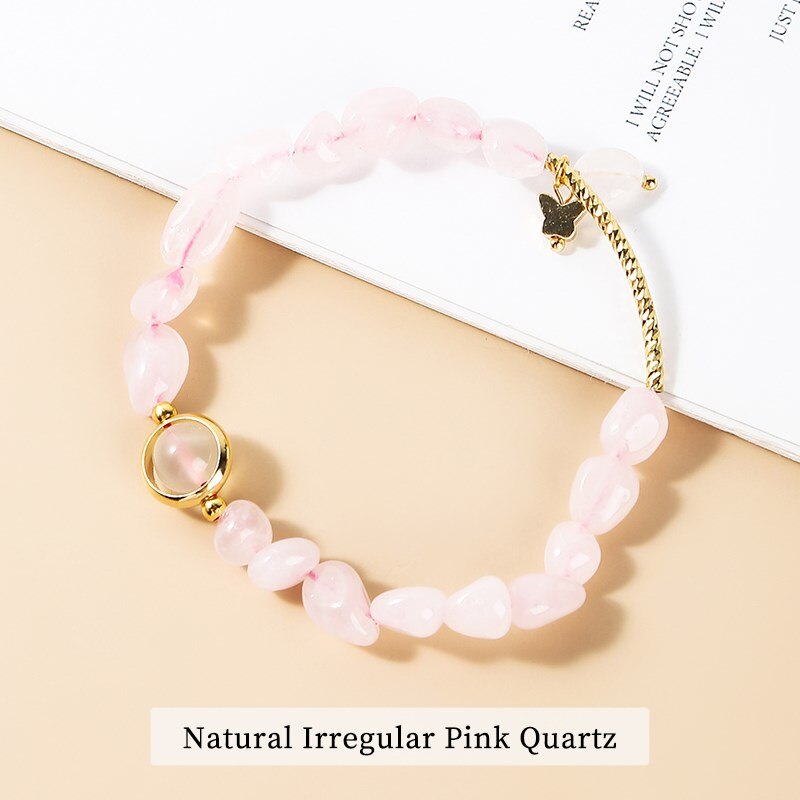 JD Natural Crystal Smooth Irregular Gravel Bead Bracelets Women Elegant Lucky Beads Healing Charm Wristband Girls Bangles Gifts