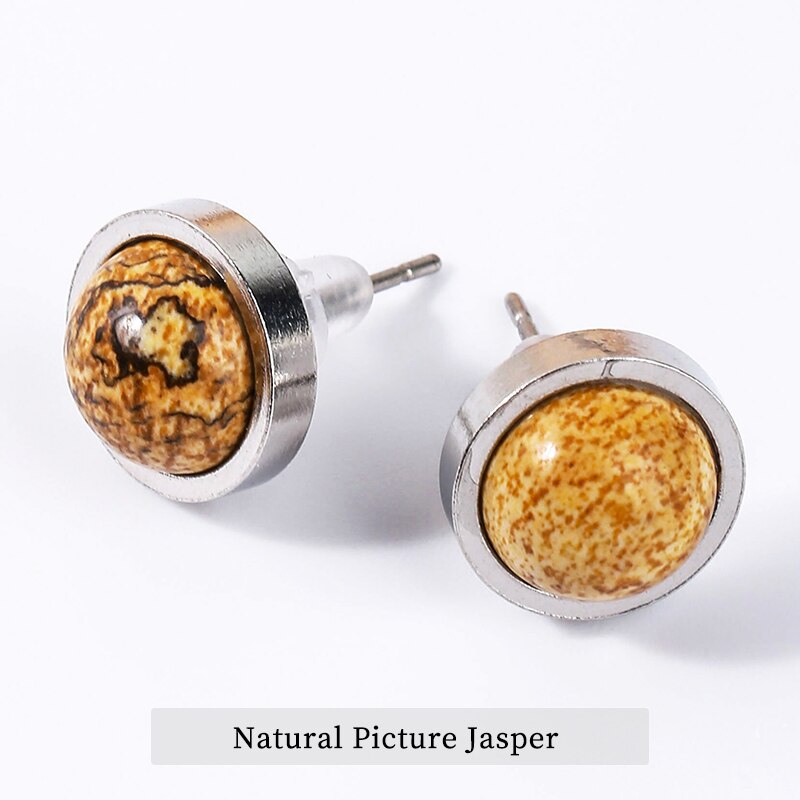 CHANGE BETTER Handmade Lovely 10mm Natural Stone Stud Earrings Stainless Steel Earrings Tiger Eyes Agate Women Jewelry OLstyle