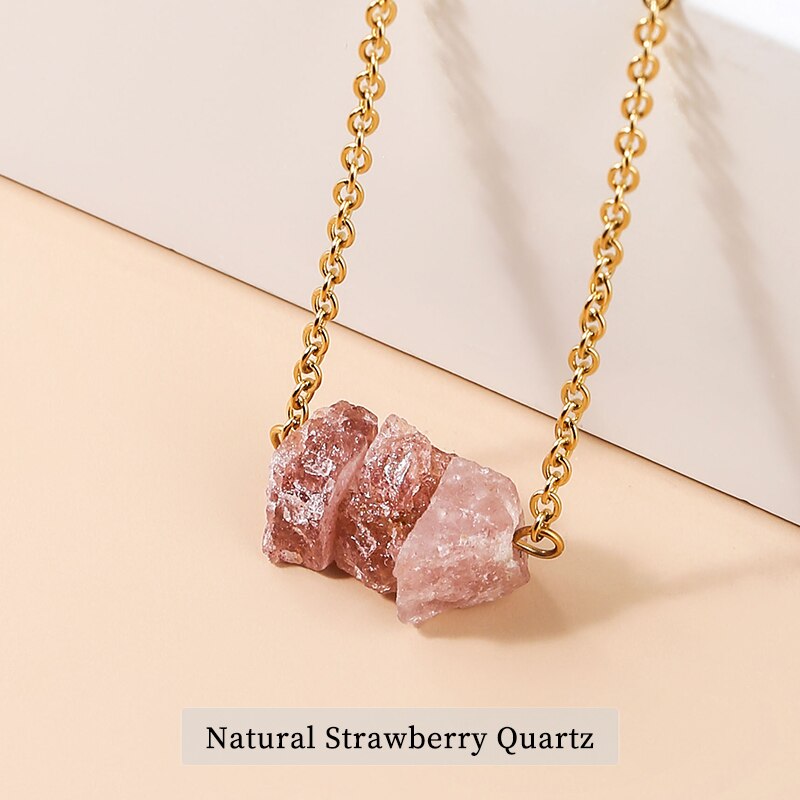 Change Better Natural Raw Stone Pink Quartz Amethyst Dangle Earring Women Rough Citrines Charm Necklace Girls Chain Jewelry Set